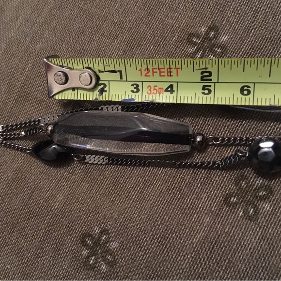 Vintage Black And Clear Beaded Silver Tone Layered Sweater Necklace - Picture 7 of 8